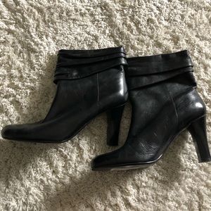 Black Nine West leather booties . 3” heel .
